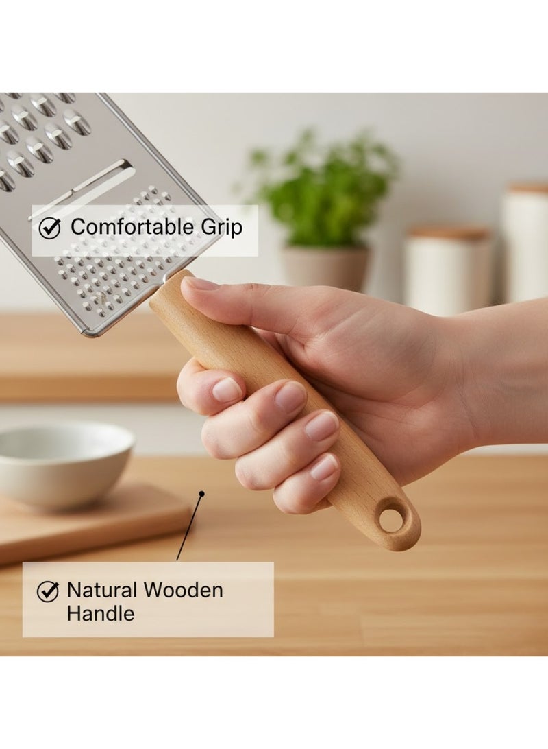 لوكاداه مبشرة يدوية من الفولاذ المقاوم للصدأ بمقبض خشبي، متعددة الاستخدامات للجبن والخضراوات، مناسبة لبشر الزنجبيل والثوم وقشر الليمون والشوكولاتة والخضراوات - شفرات حادة ومتينة، مقبض مريح، أداة بشر مقاومة للصدأ للمطبخ - Image 2